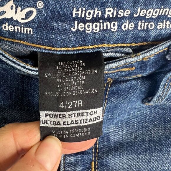 Mossimo Mid Wash High Rise Jegging Raw Hem Light Destruction Size 4/27R - Picture 7 of 9
